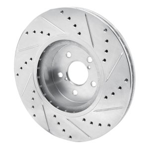 Subaru Forester Brake Rotor (1) - Front Left - R1 Concepts - Drilled & Slotted - Silver - `05-`18